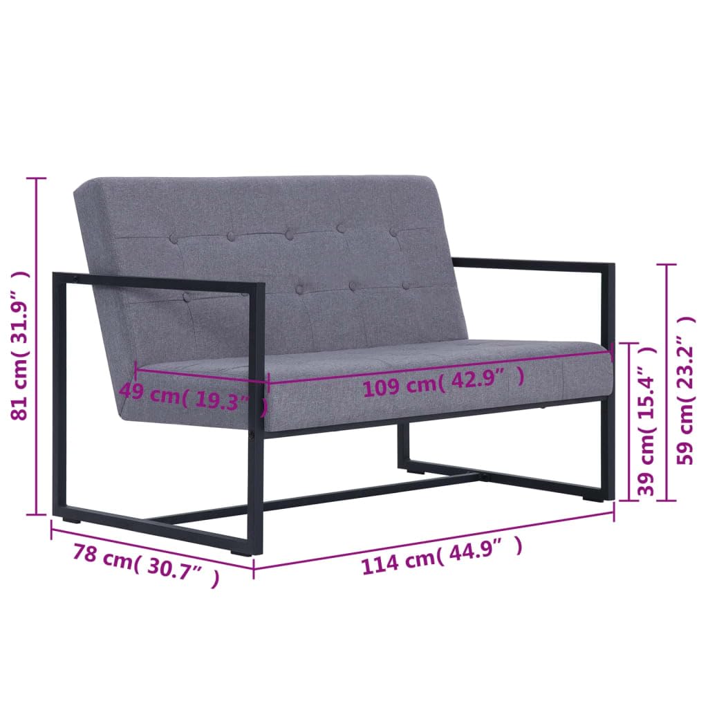 Light Gray 2-Seater Fabric Loveseat Sofa with Armrests D55953
