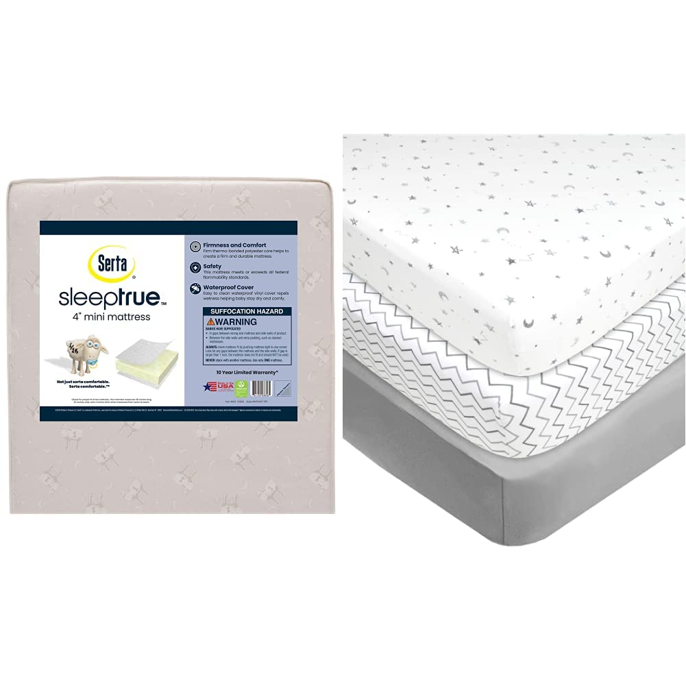 Mini Crib Mattress and 3 Pack Fitted Mini Crib Sheet Set Q7478