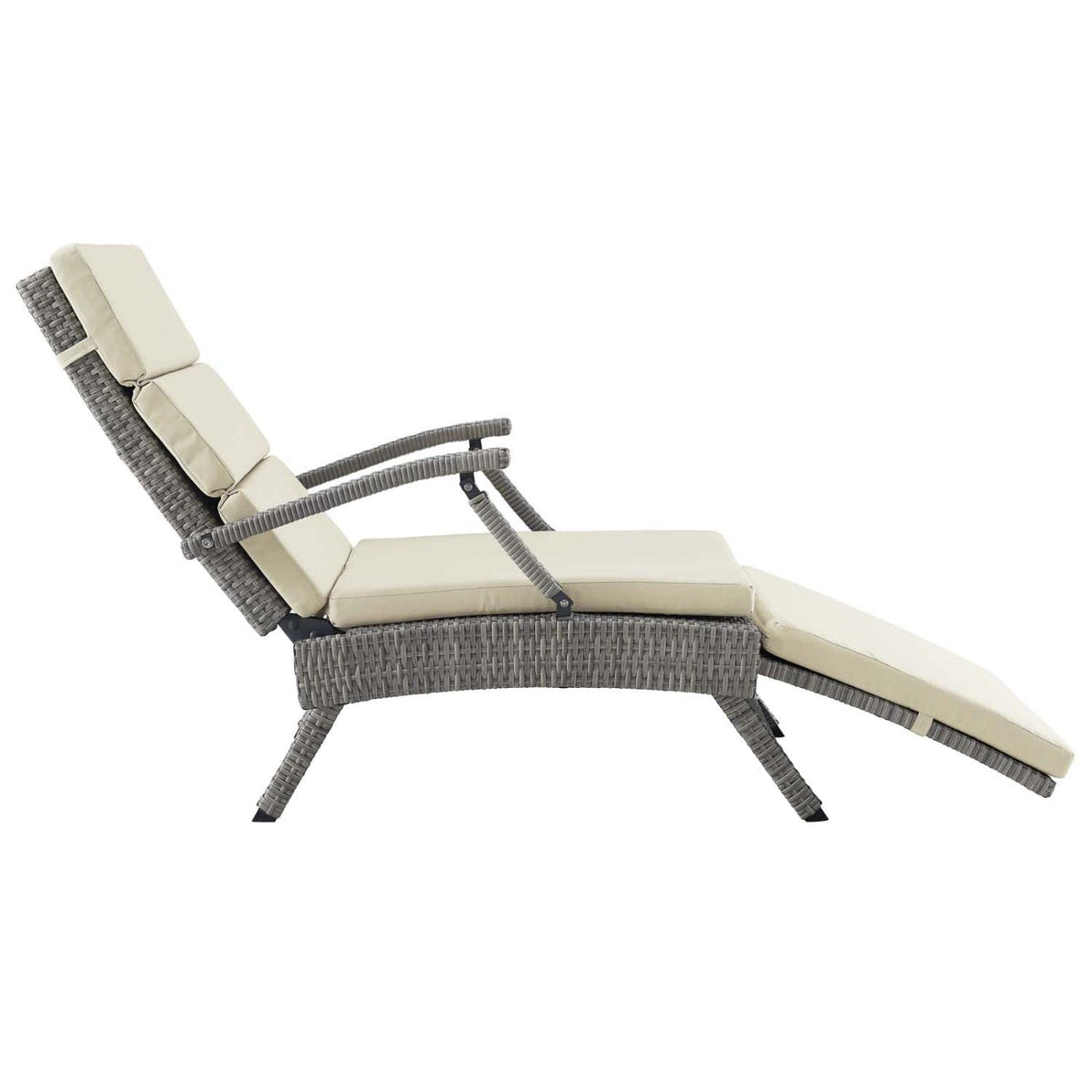 Light Gray Beige Wicker Rattan Chaise Lounge I516508