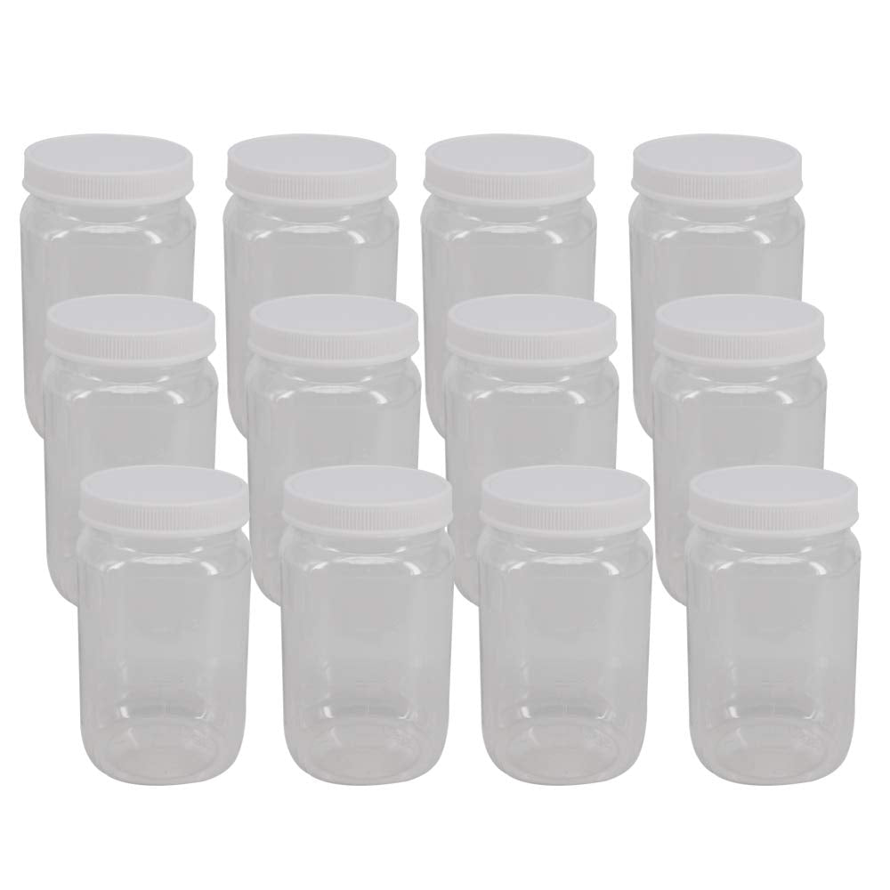 12 Pack 16 Oz Clear Plastic Mason Jars with Seal Lids R2312