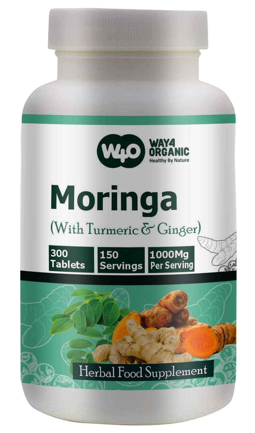 Moringa Tablets with Turmeric and Ginger, 300 Pills, 1000 Mg B573752