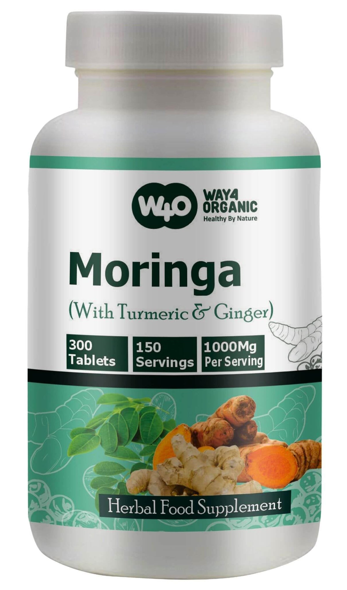 Moringa Tablets with Turmeric and Ginger, 300 Pills, 1000 Mg B573752