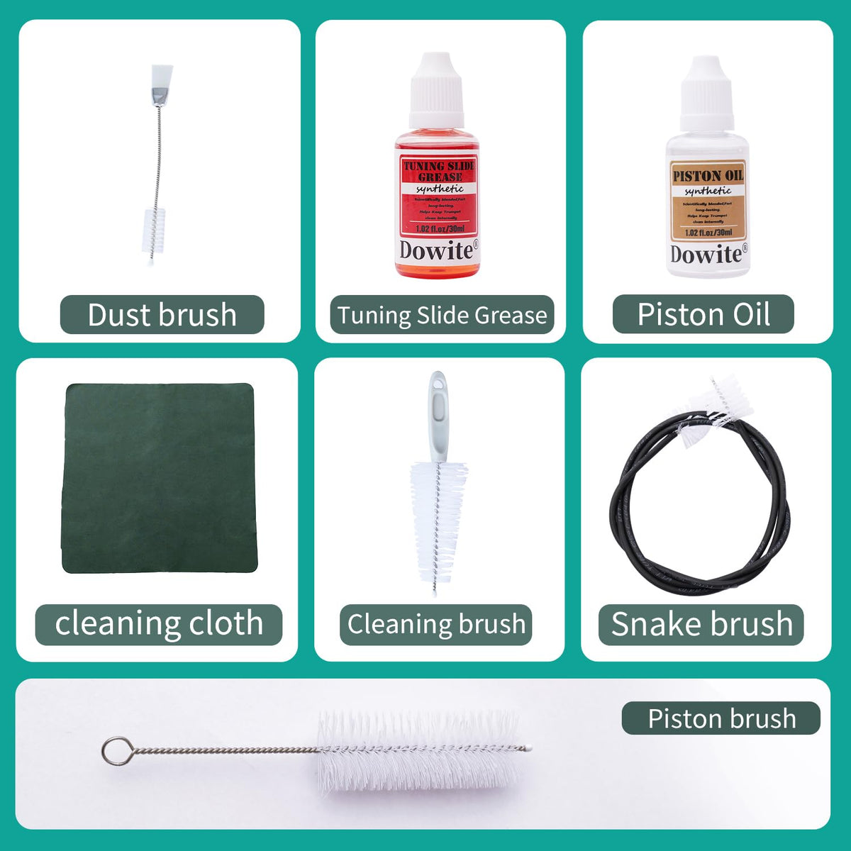 Trumpet Cleaning Kit 6-Piece Valve Oil Slide Grease Mouthpiece Brushes Cloth Q593