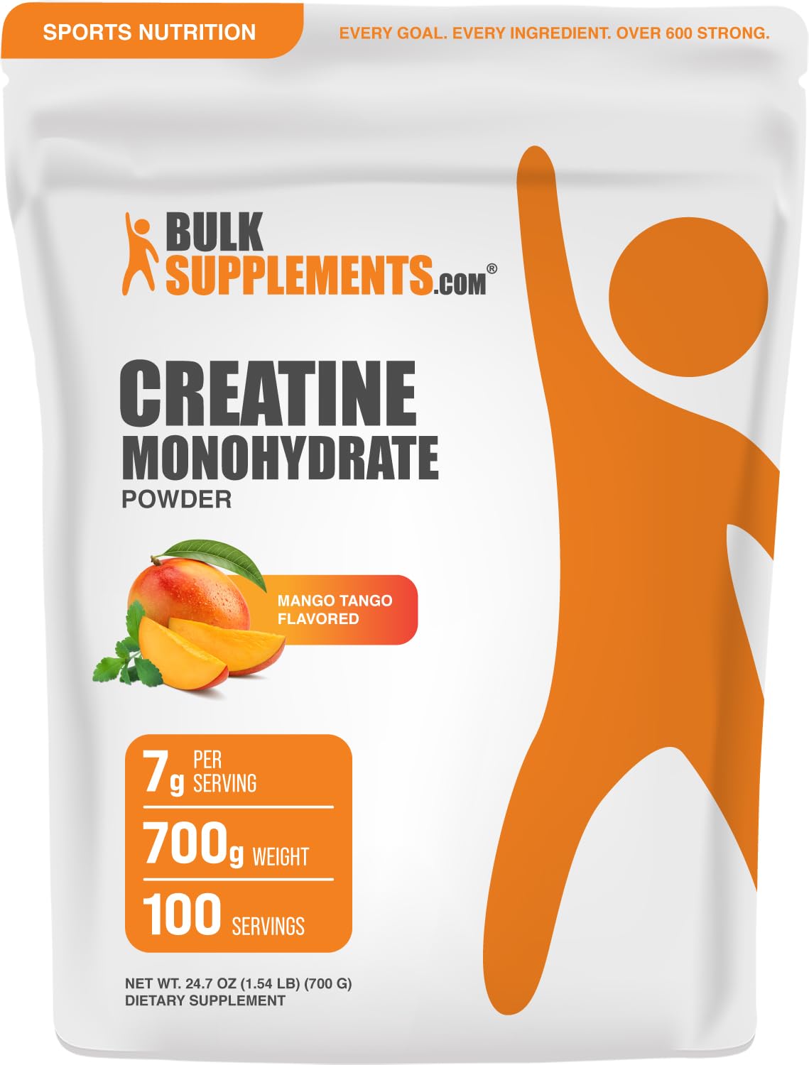 Micronized Creatine Monohydrate Powder, Mango Tango, 700g K1707