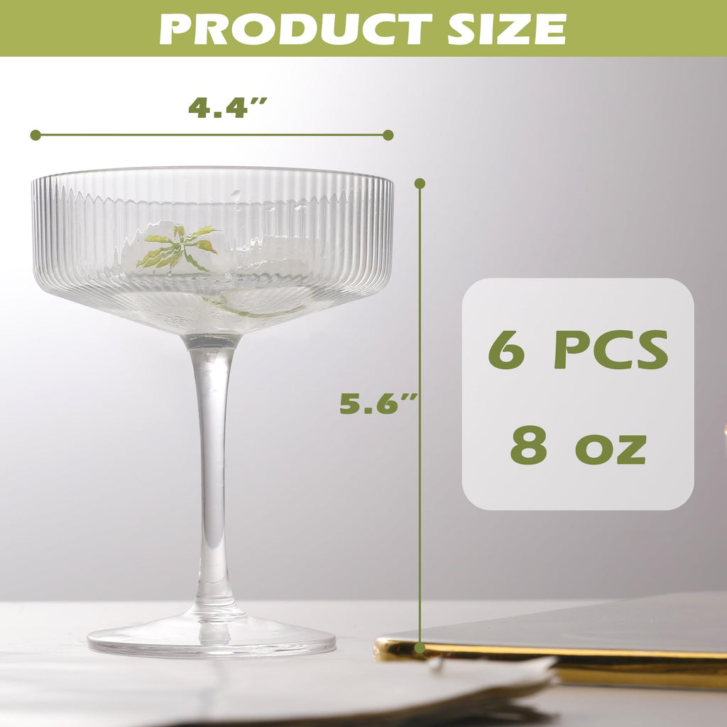 Champagne Coupe Glasses Set of 6, 8 oz Crystal Cocktail Glassware G57763
