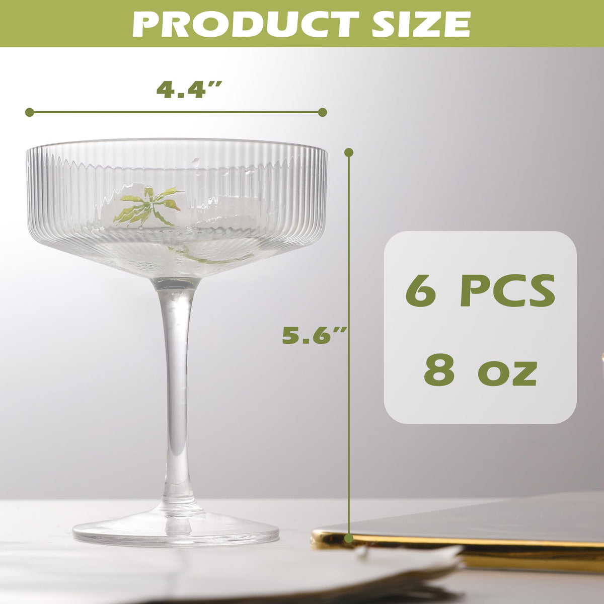 Champagne Coupe Glasses Set of 6, 8 oz Crystal Cocktail Glassware G57763
