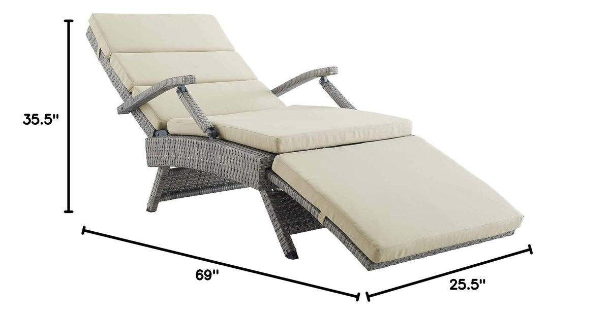 Light Gray Beige Wicker Rattan Chaise Lounge I516508