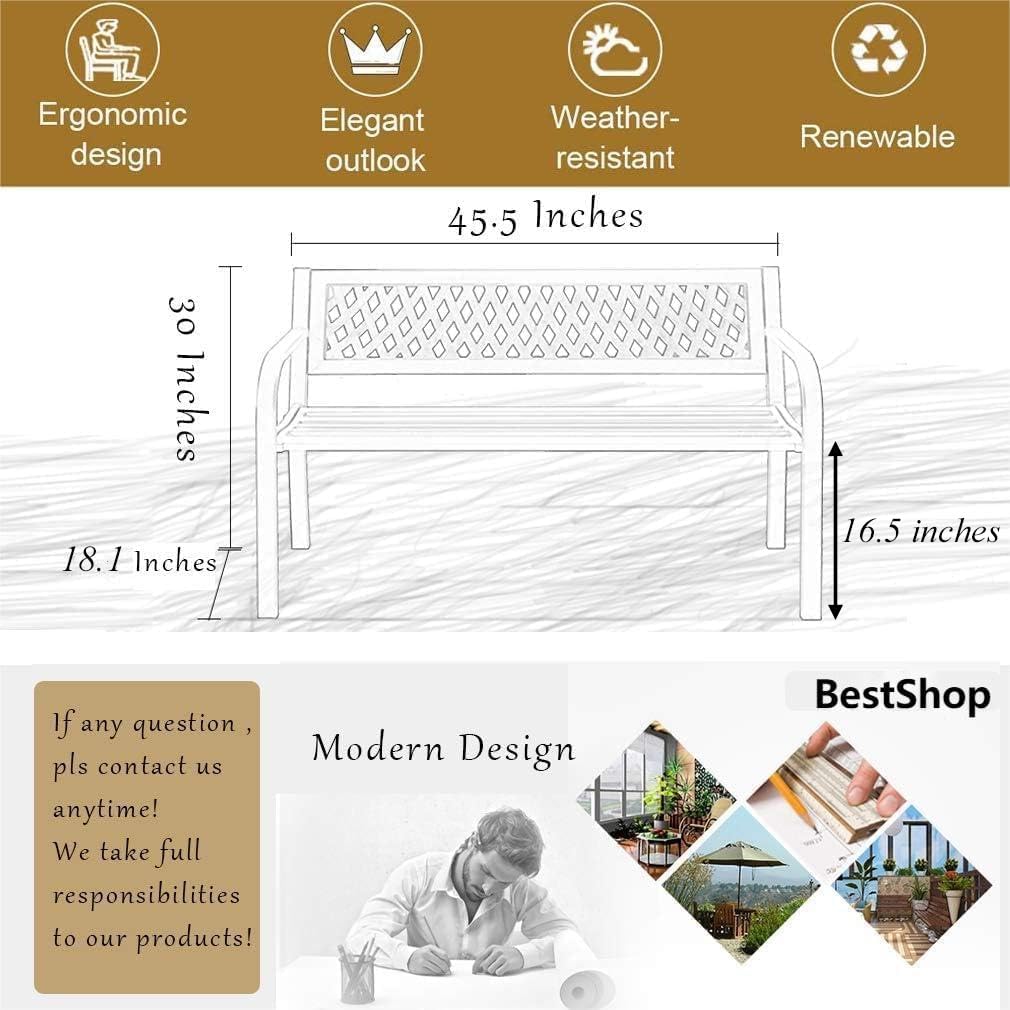 Black Metal Patio Bench with Armrest M311