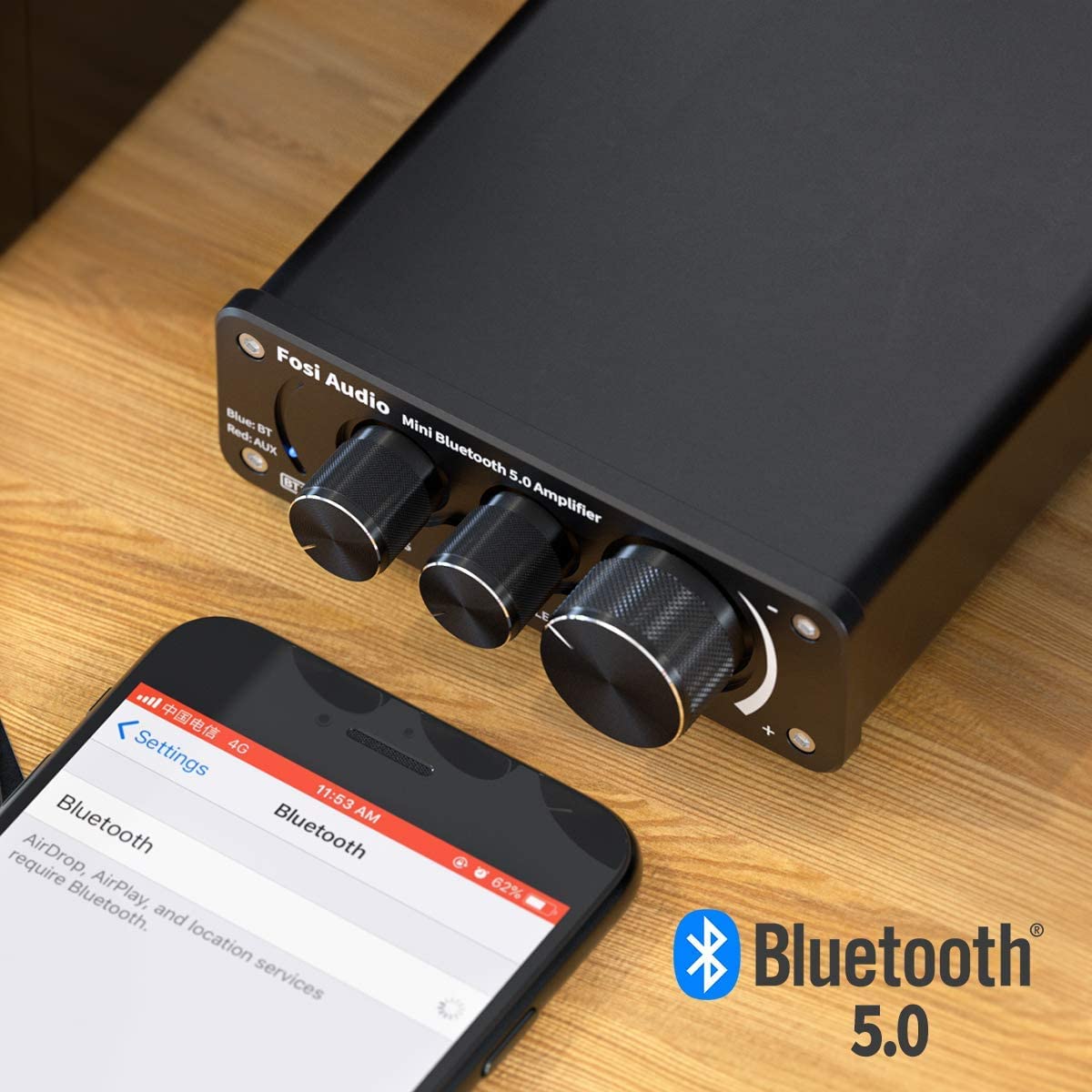 Bluetooth 5.0 Stereo Audio Amplifier Receiver 2 Channel Class D Mini Hi-Fi Integrated Amp 50W x 2 A2352