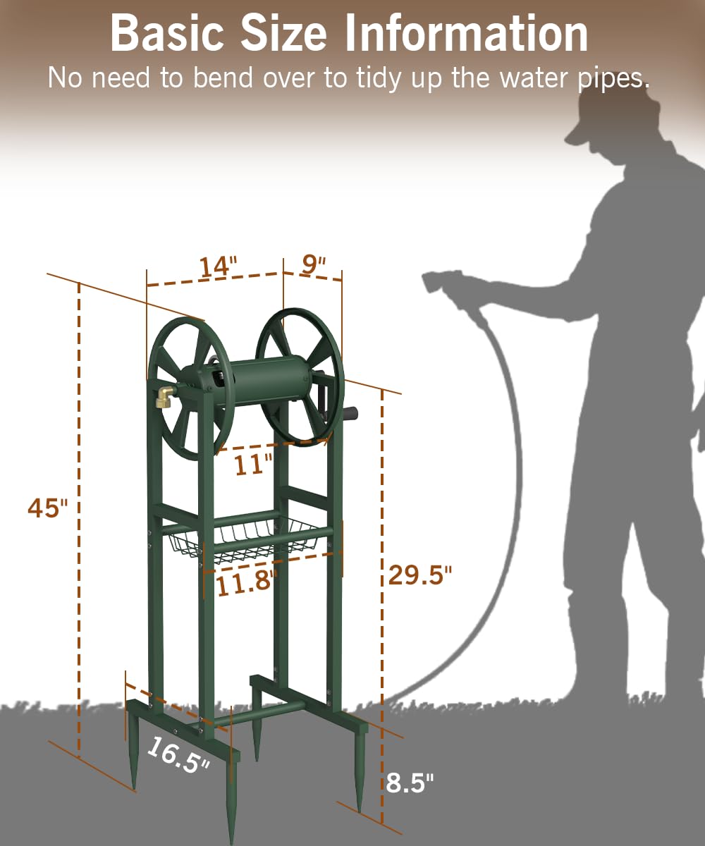 Ground Mount Garden Hose Reel Holds 125 Feet with Storage Rack E411