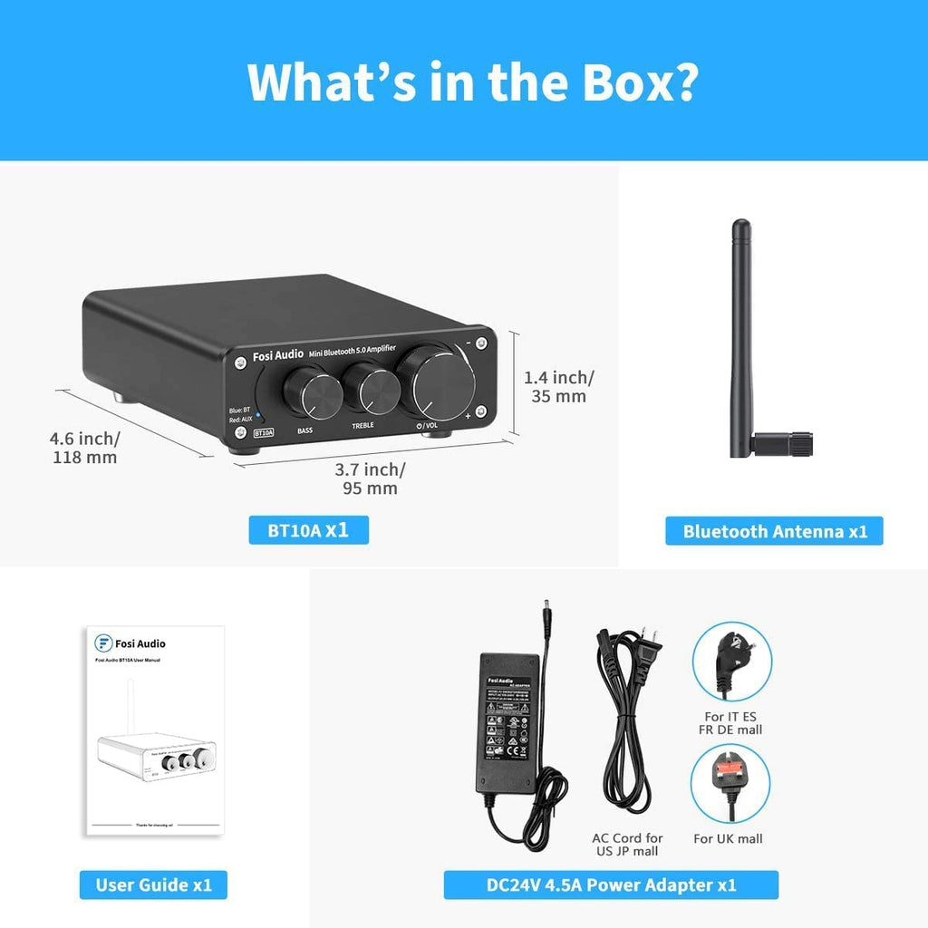 Bluetooth 5.0 Stereo Audio Amplifier Receiver 2 Channel Class D Mini Hi-Fi Integrated Amp 50W x 2 A2352
