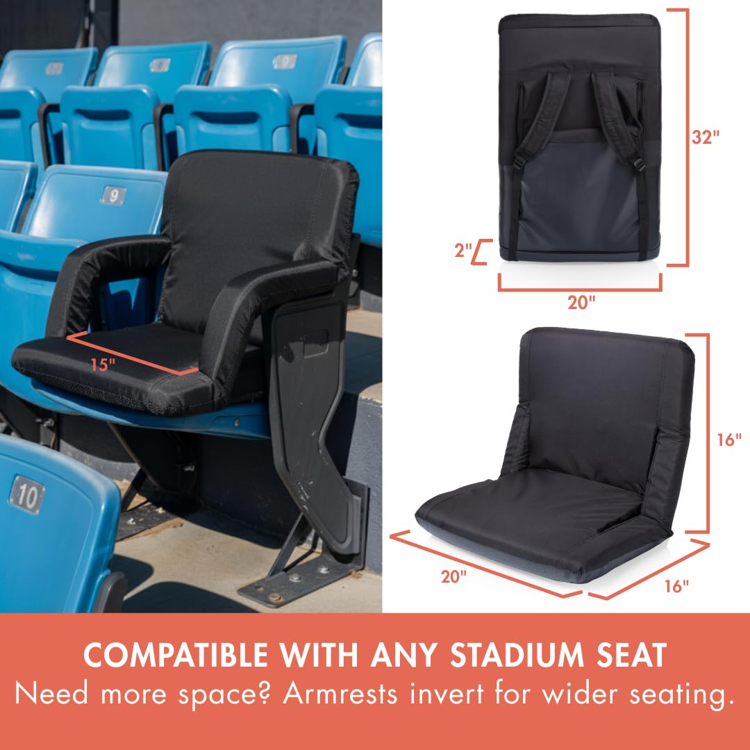 Portable Reclining Folding Stadium Seat with Back Support, Black H615