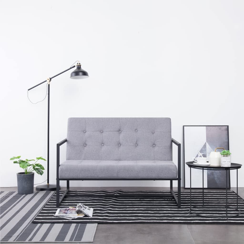 Light Gray 2-Seater Fabric Loveseat Sofa with Armrests D55953