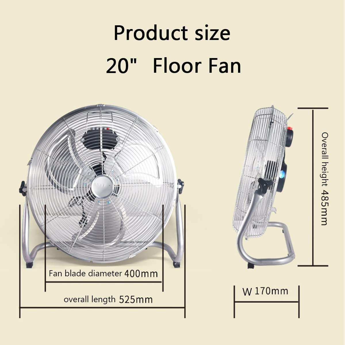 20 Inch 3 Speed Adjustable Tilt Metal Floor Fan L99513