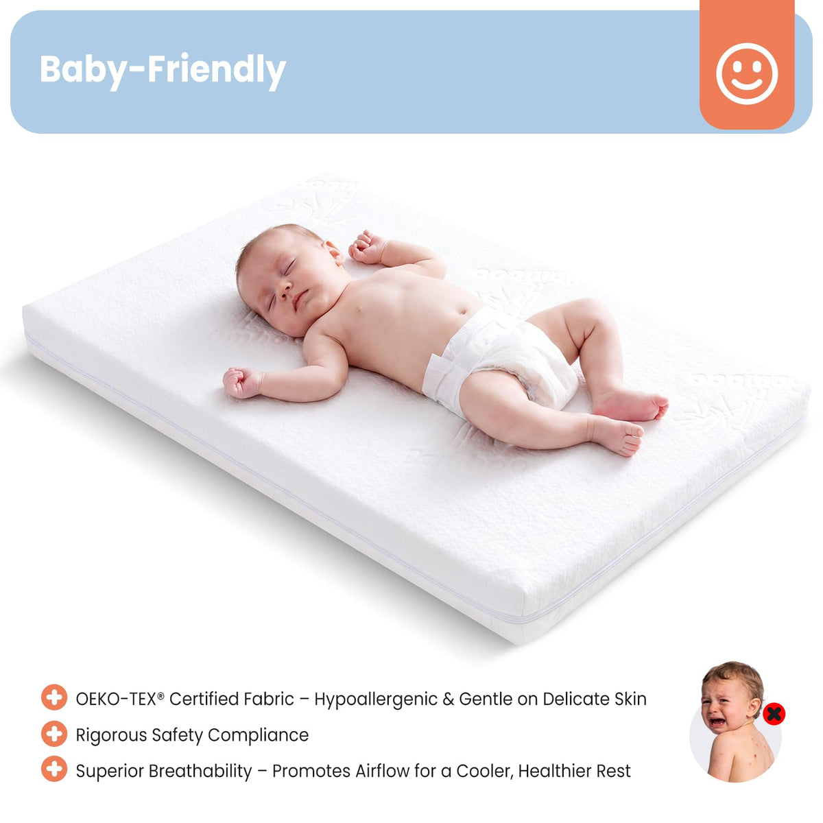 2" Thick Dual Sided Gel Memory Foam Bassinet Mattress E20933
