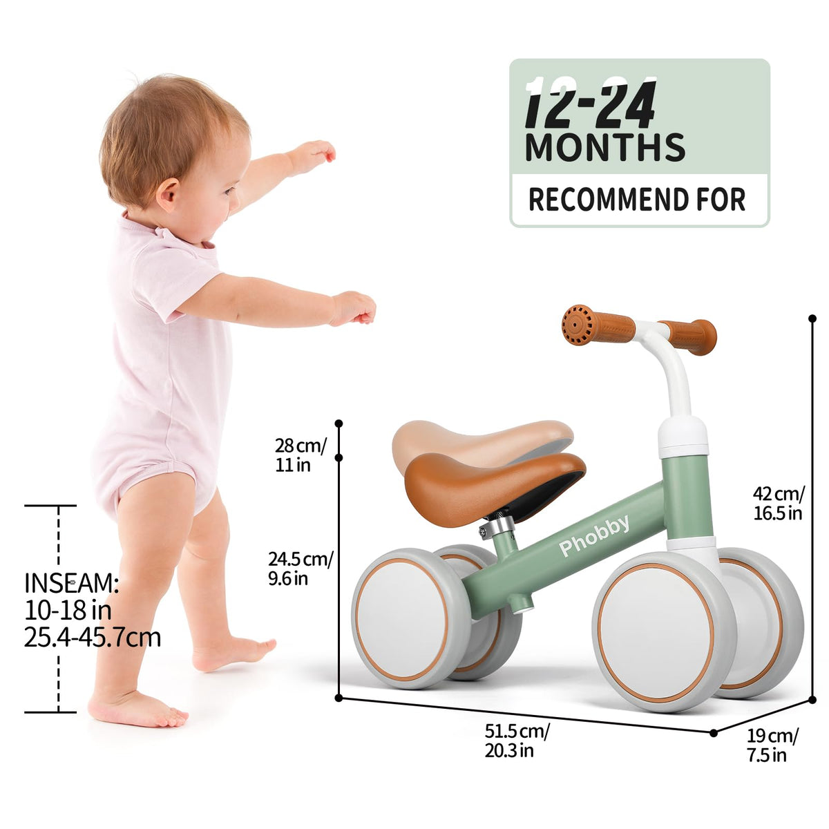 Green Adjustable Baby Balance Bike D542