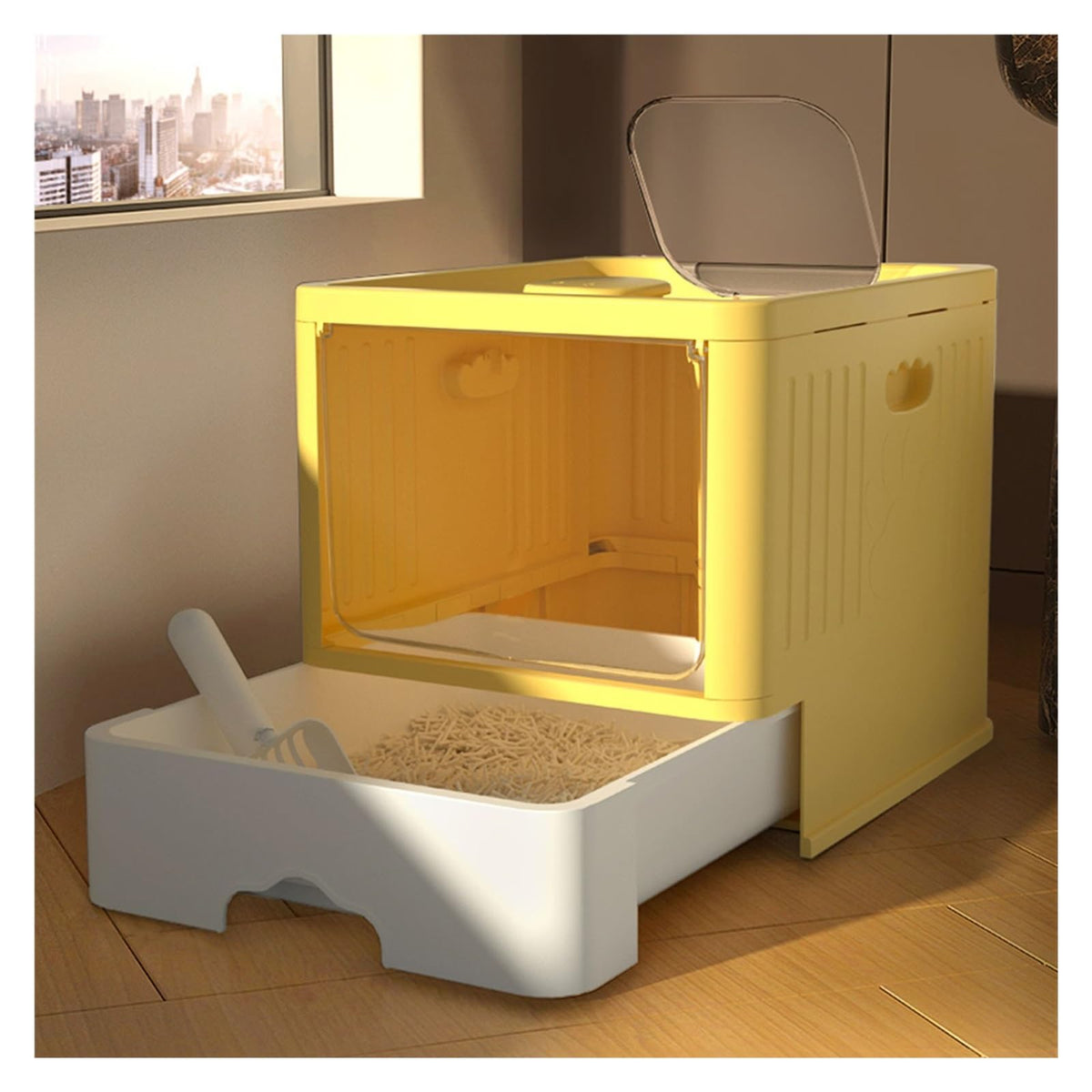 Large Anti-Splash Top Entry Cat Litter Box with Lid and Litter Scoop X765308