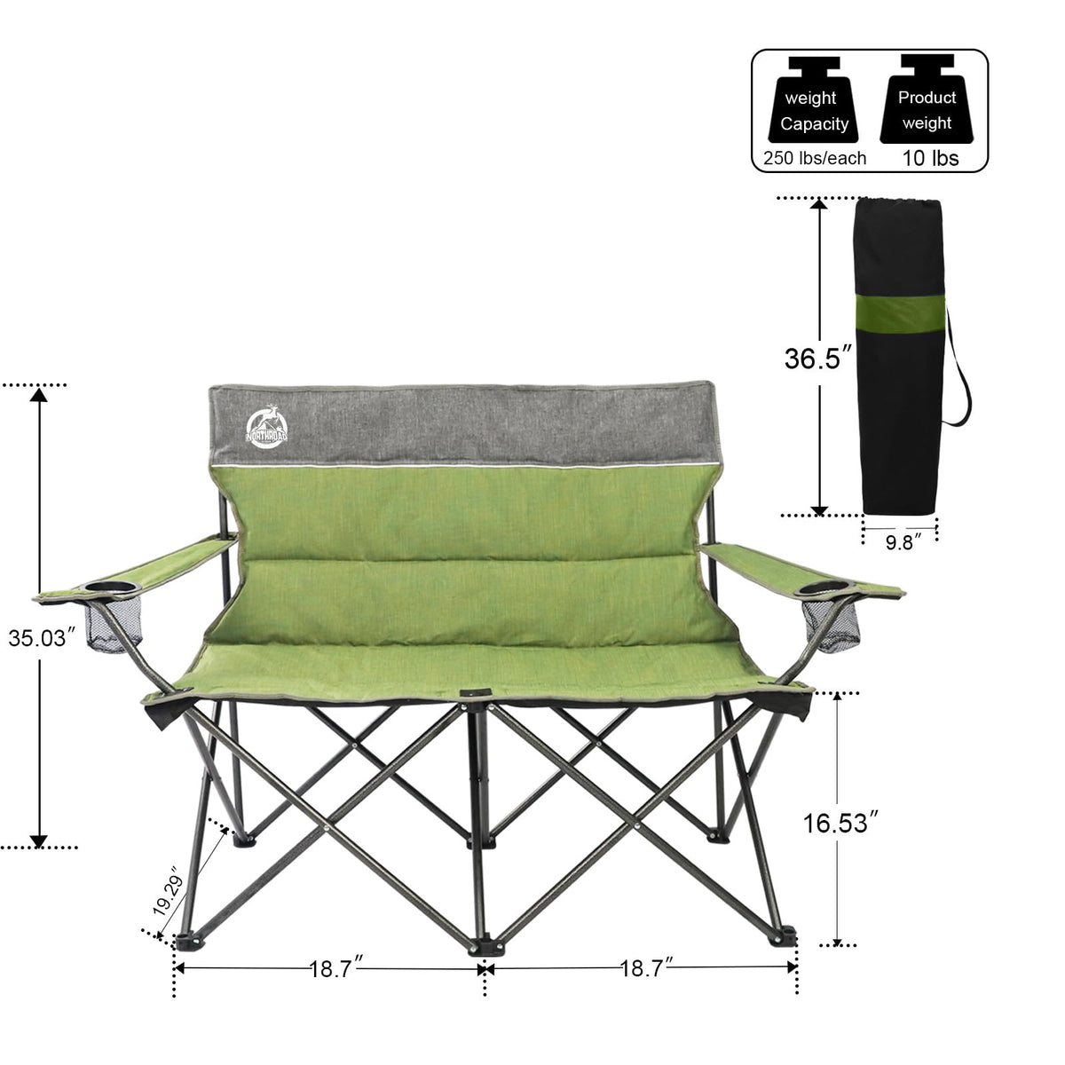 Green Folding Padded Camping Chair Set of 3 C274179