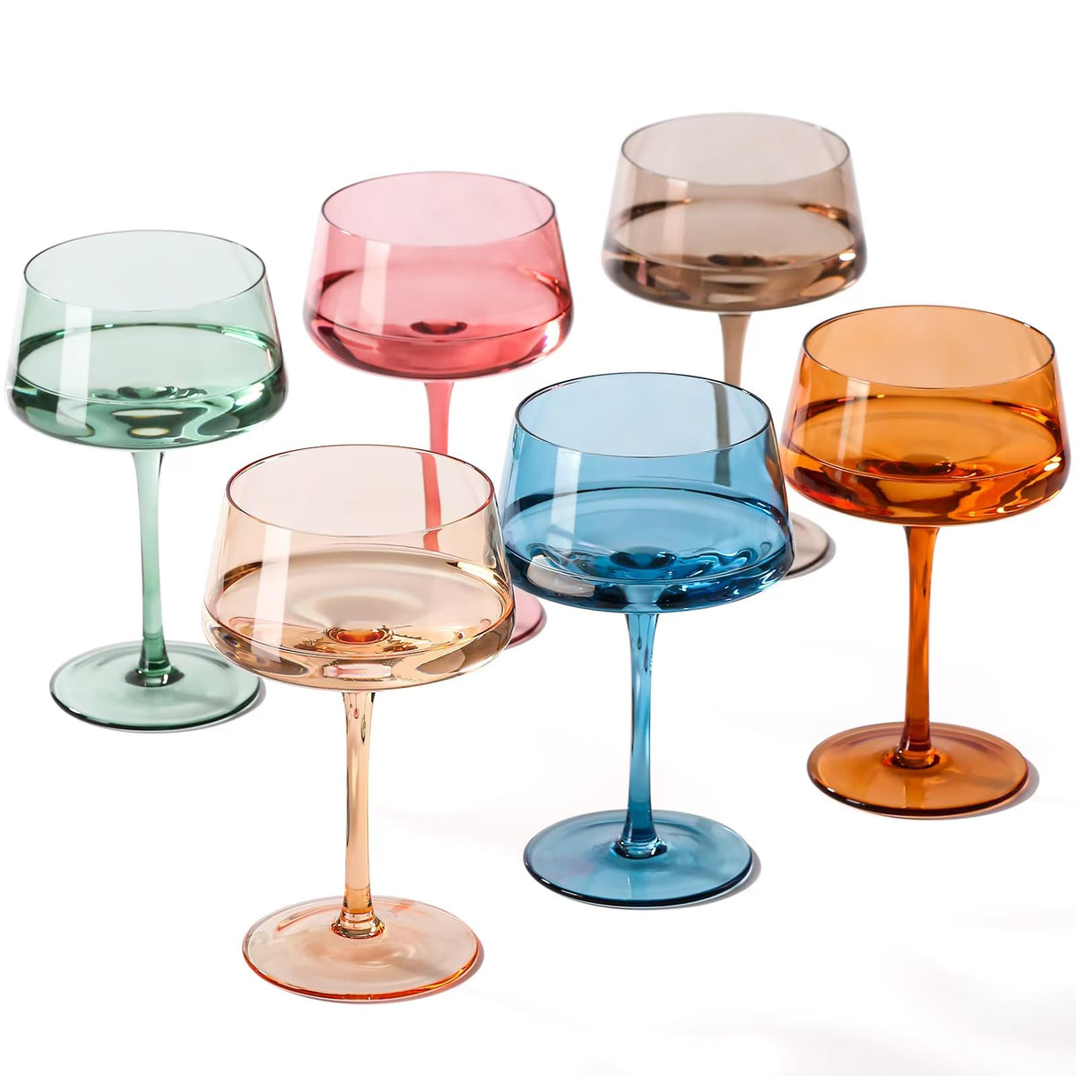 Hand Blown Colored Coupe Glasses Set of 6 J4328