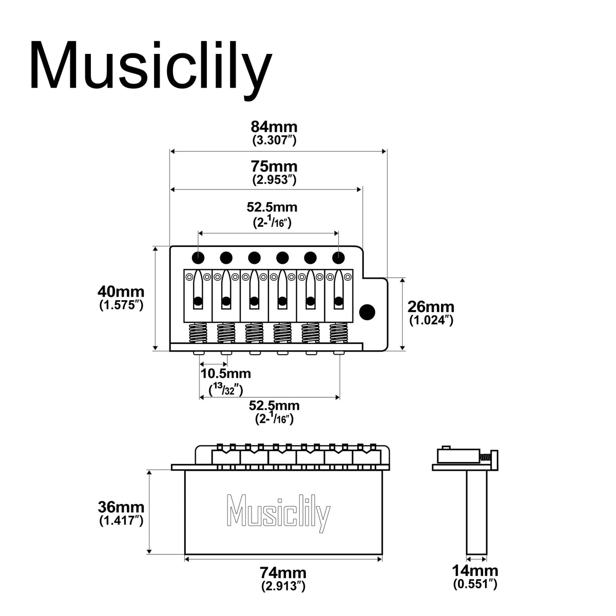 Black 6-Screw Tremolo Bridge M89092
