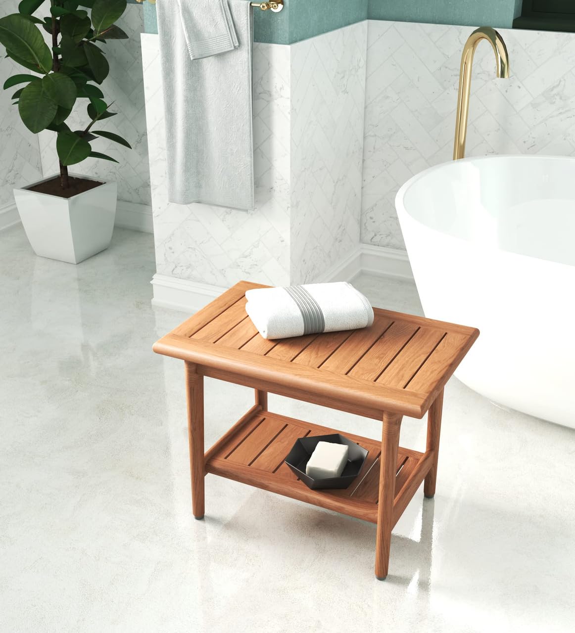 Teak Shower Bench with Shelf T118