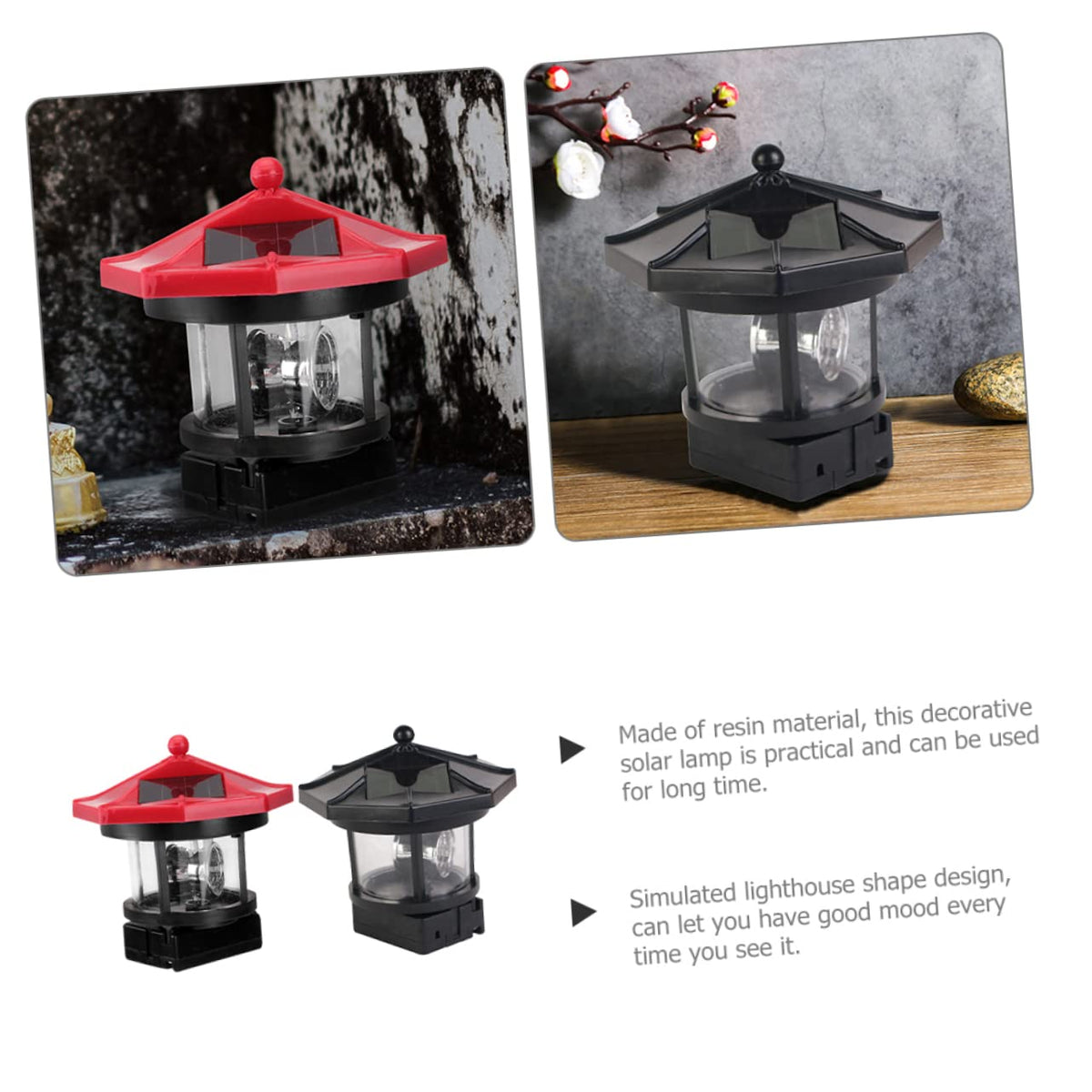 Solar Lighthouse Rotating Lamp Resin Garden Decorative Lights V532