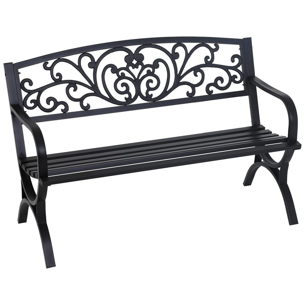 50" Outdoor Garden Bench Black 485lbs Load Capacity A1868
