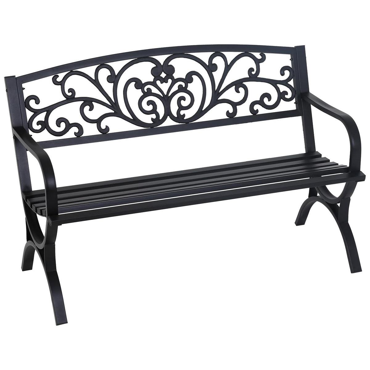 50" Outdoor Garden Bench Black 485lbs Load Capacity A1868