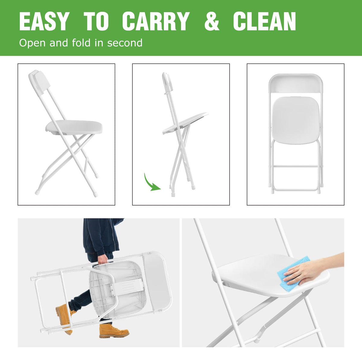 10 Pack White Plastic Folding Chair with Steel Frame M702