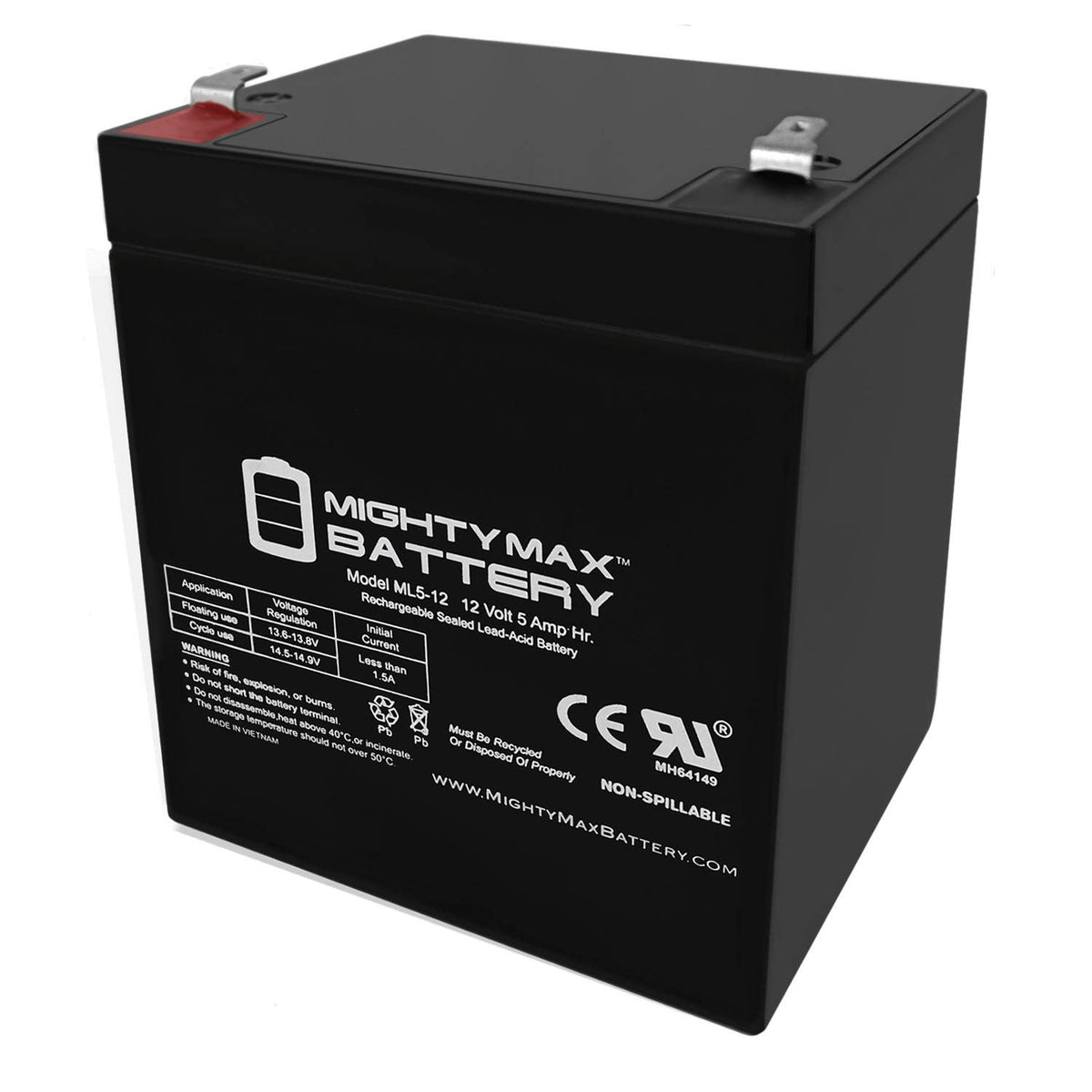 12 Volt 5 AH Rechargeable SLA AGM Battery U940198
