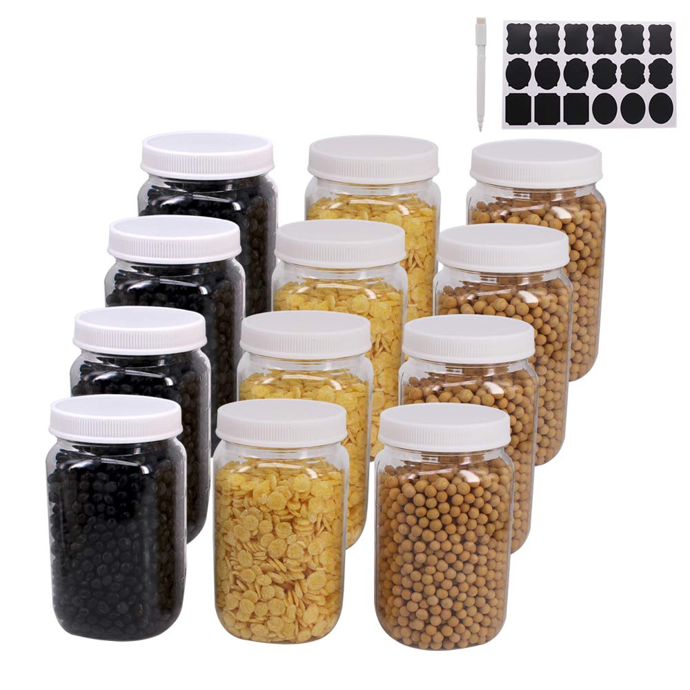 12 Pack 16 Oz Clear Plastic Mason Jars with Seal Lids R2312