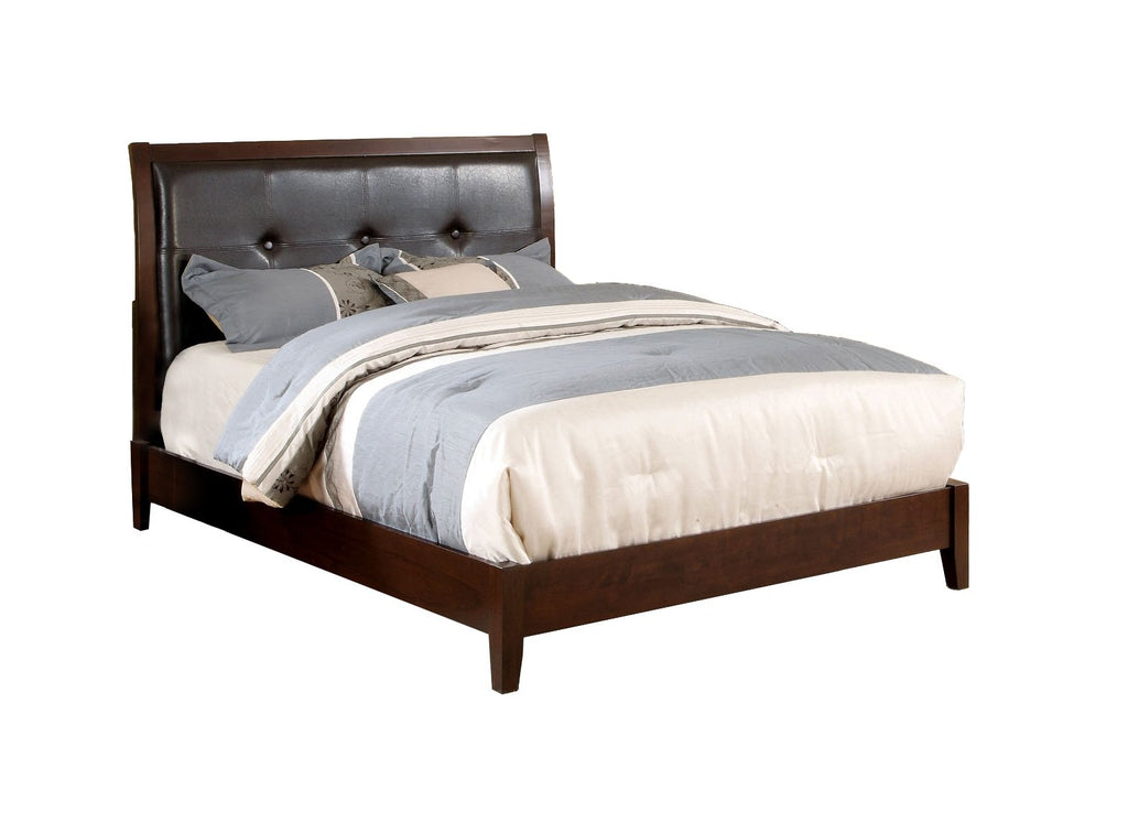 Brown Cherry Eastern King Leatherette Platform Bed N9103