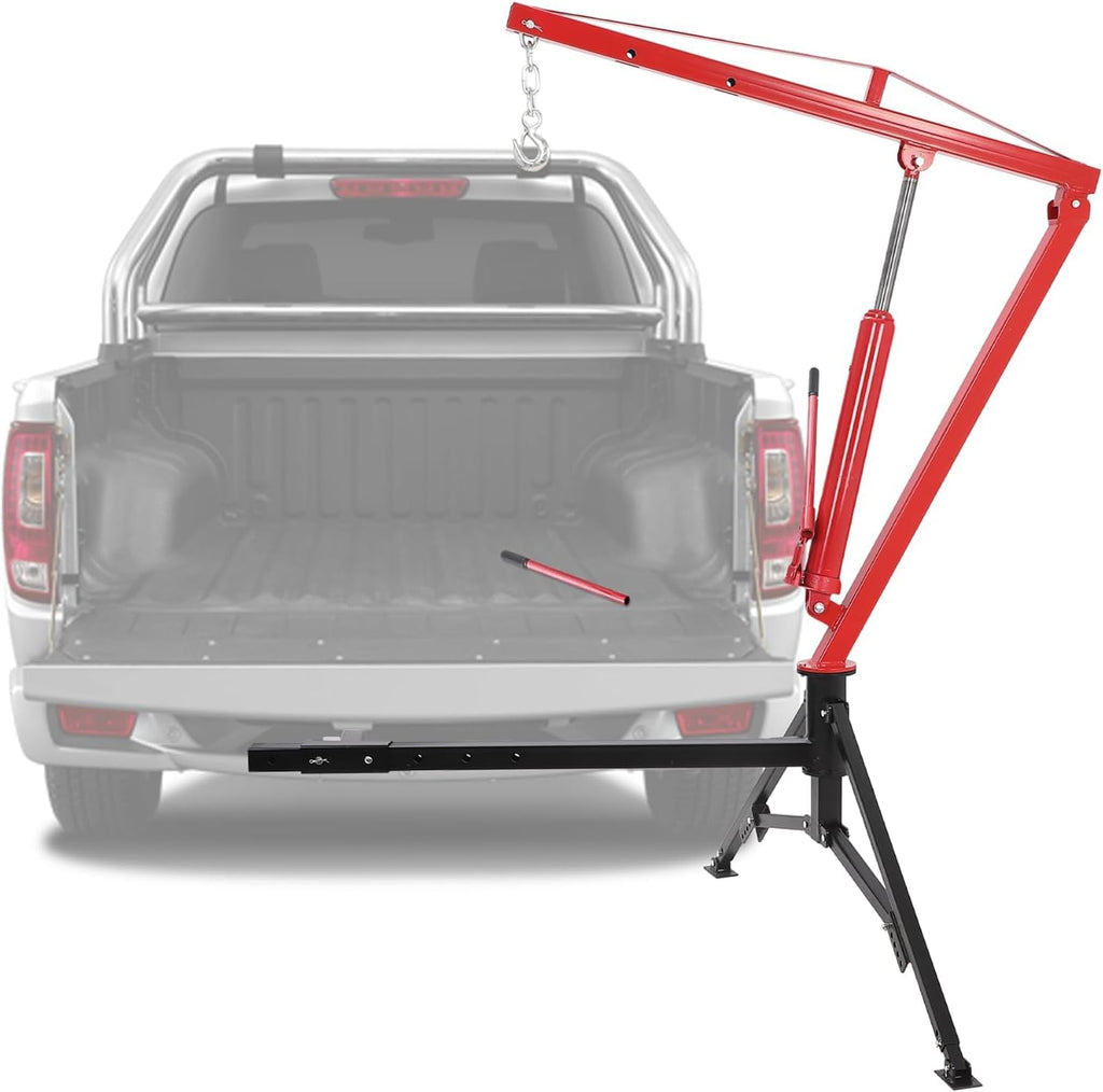 Hydraulic Pickup Truck Crane, 1000 Lbs Capacity, 360° Swivel, Red U635