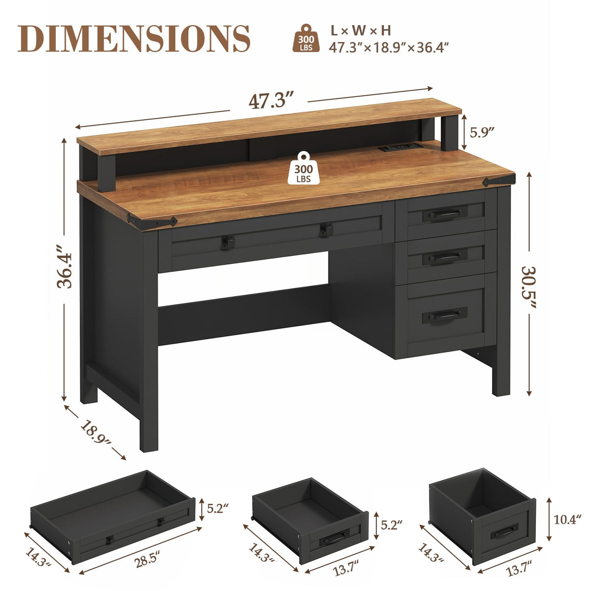 47" Computer Desk with Drawers W729