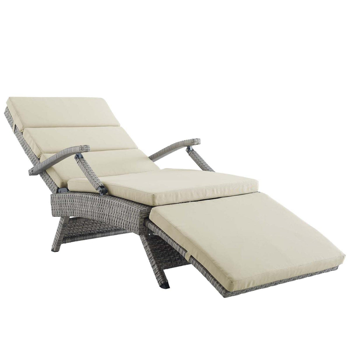Light Gray Beige Wicker Rattan Chaise Lounge I516508