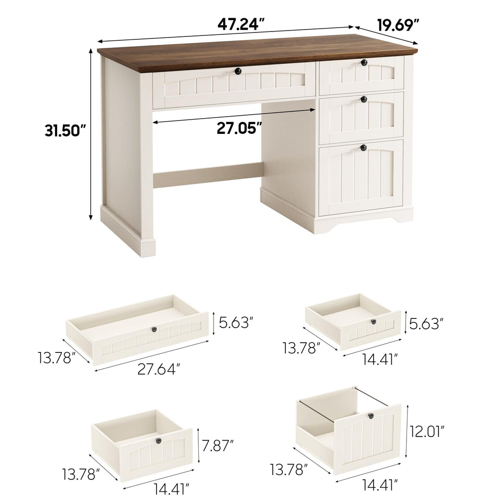 47" White Executive Desk with 4 Drawers Y3418
