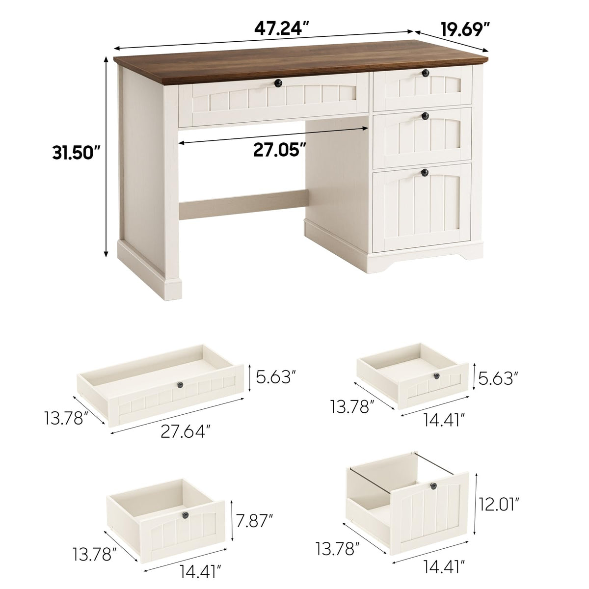 47" White Executive Desk with 4 Drawers Y3418
