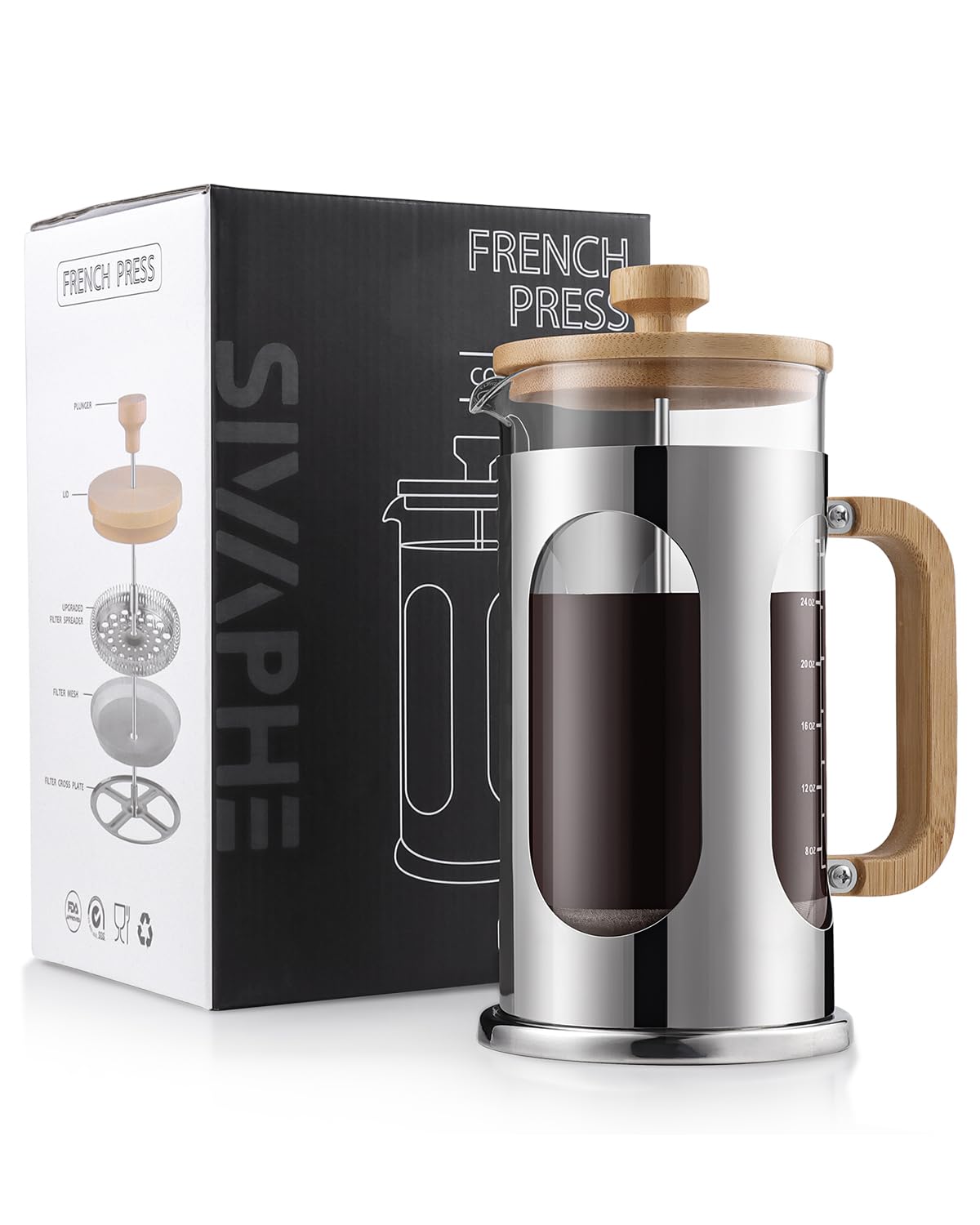 34 oz Borosilicate Glass French Press Coffee Maker E2716