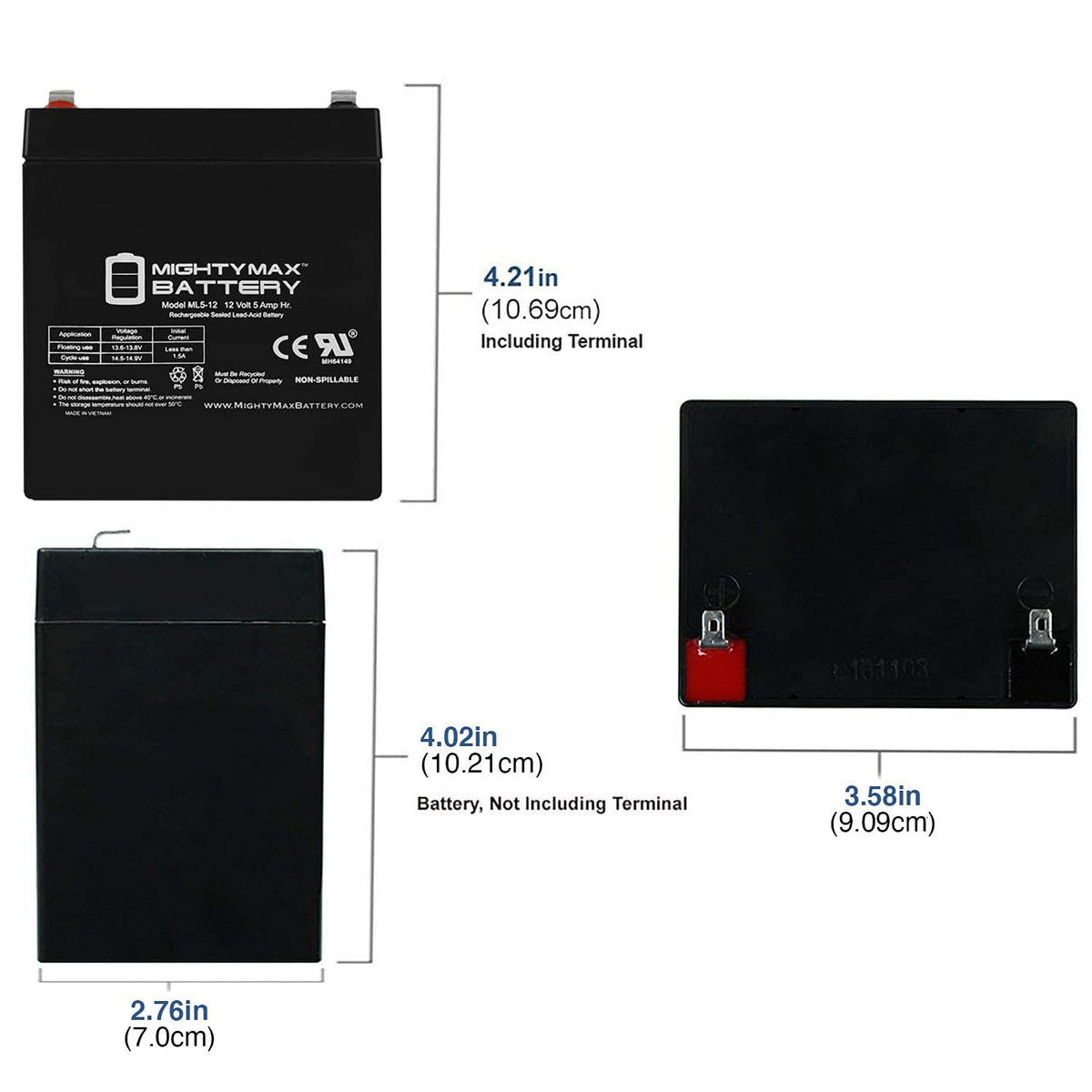 12 Volt 5 AH Rechargeable SLA AGM Battery U940198