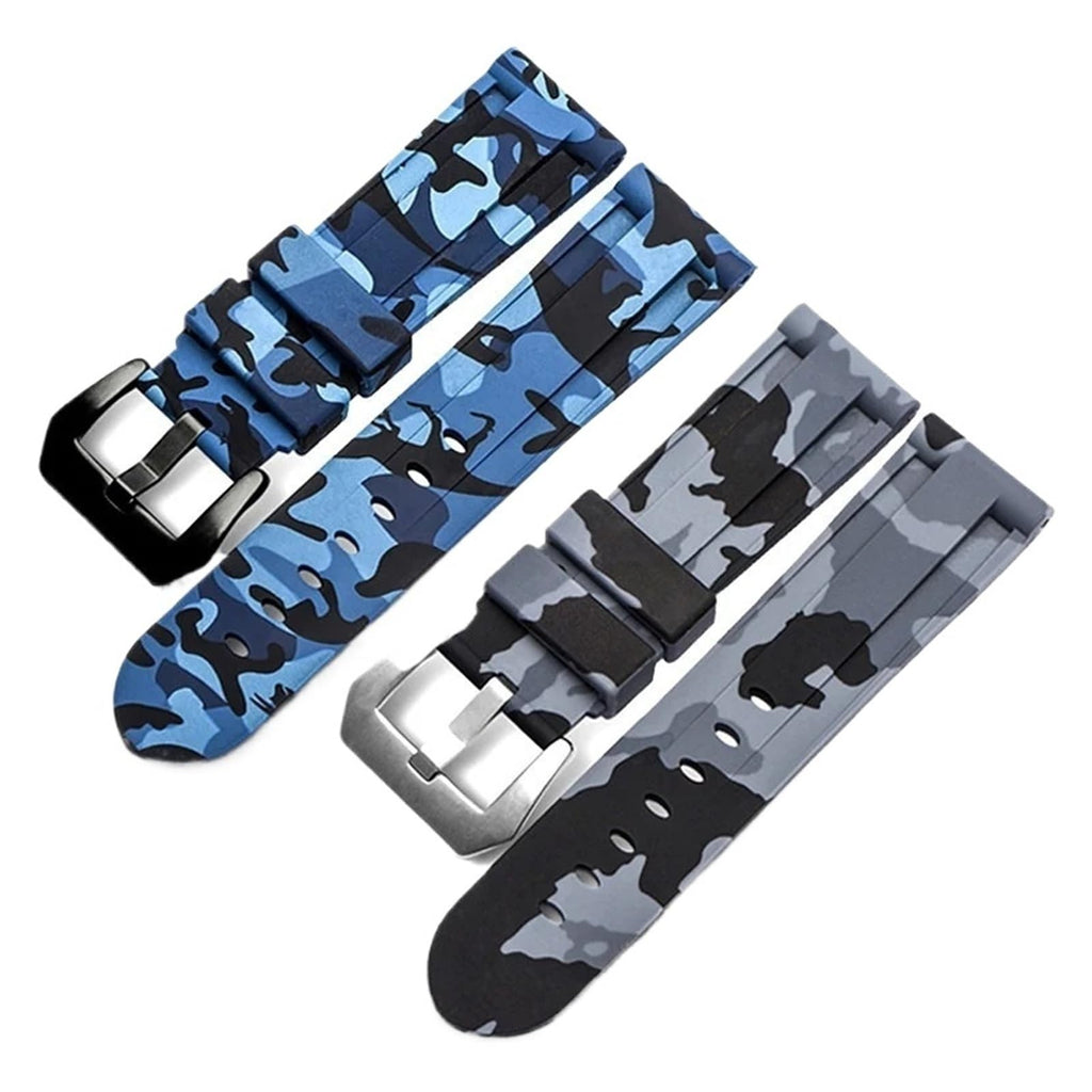 Camo Blue Grey Rubber Silicone Watch Band C935