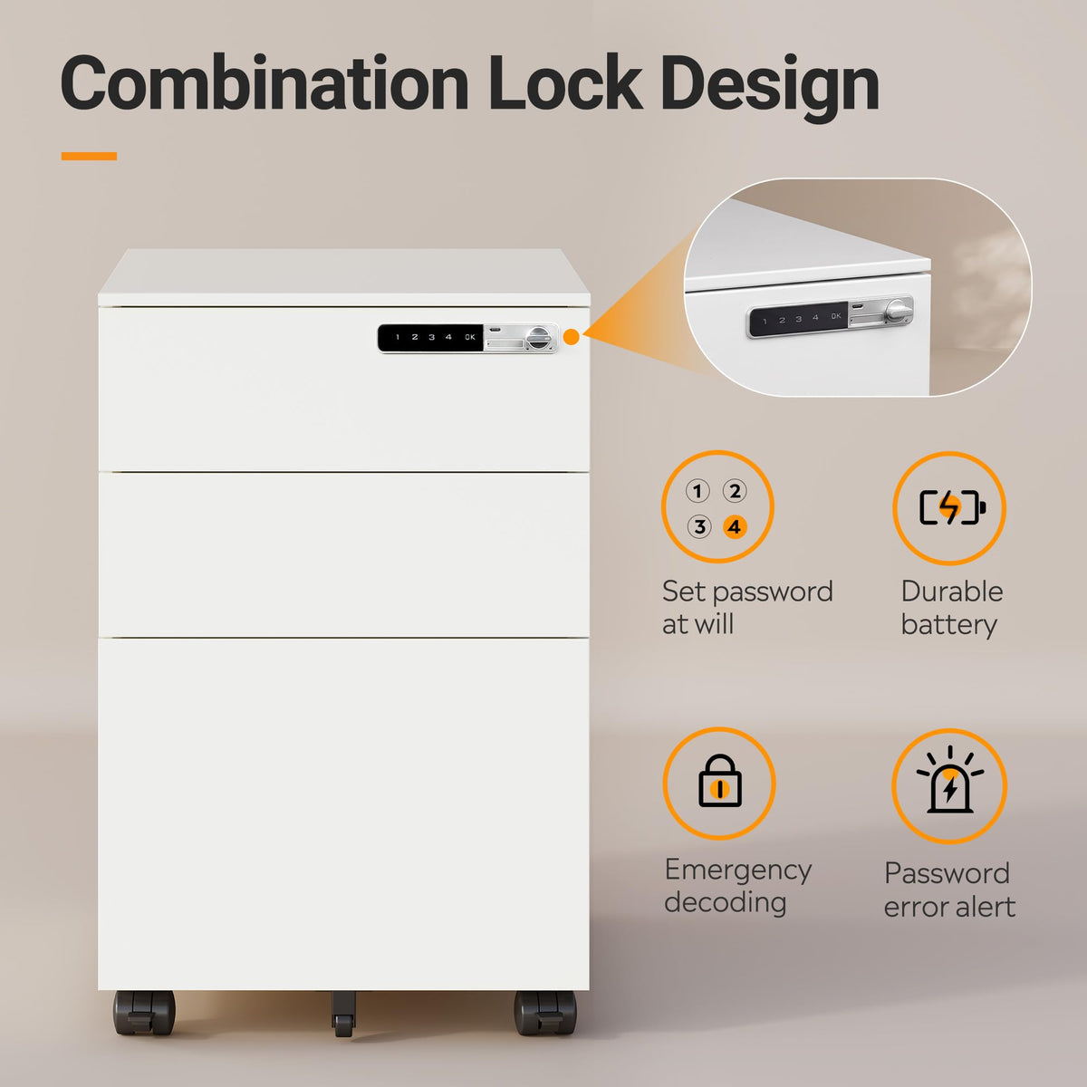 3 Drawer File Cabinet with Combination Lock Q353574
