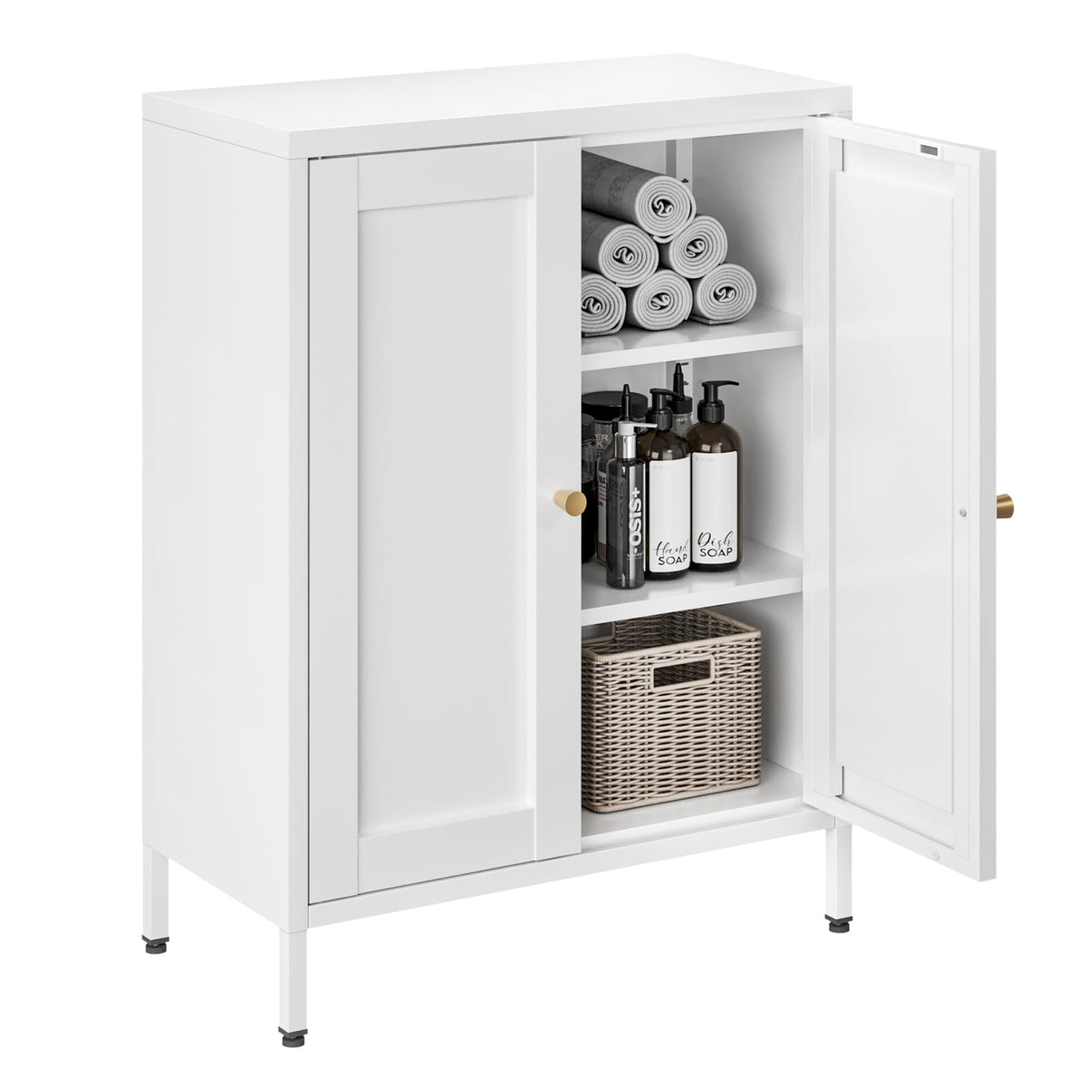 White Metal Bathroom Floor Storage Cabinet with 2 Doors B882991