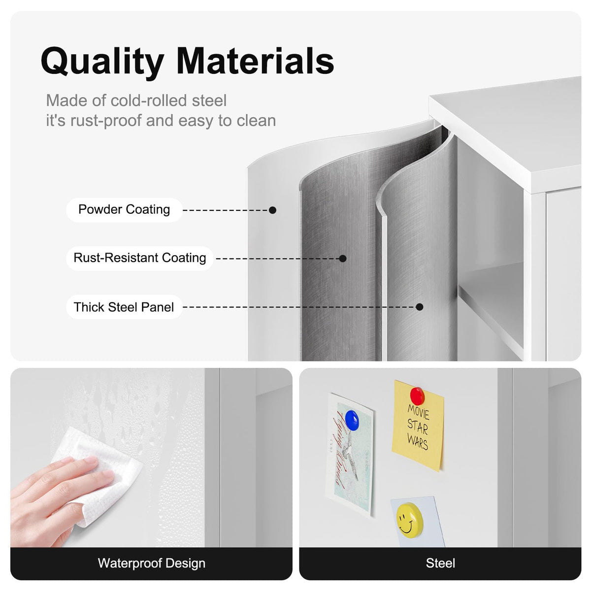 White Metal Bathroom Floor Storage Cabinet with 2 Doors B882991