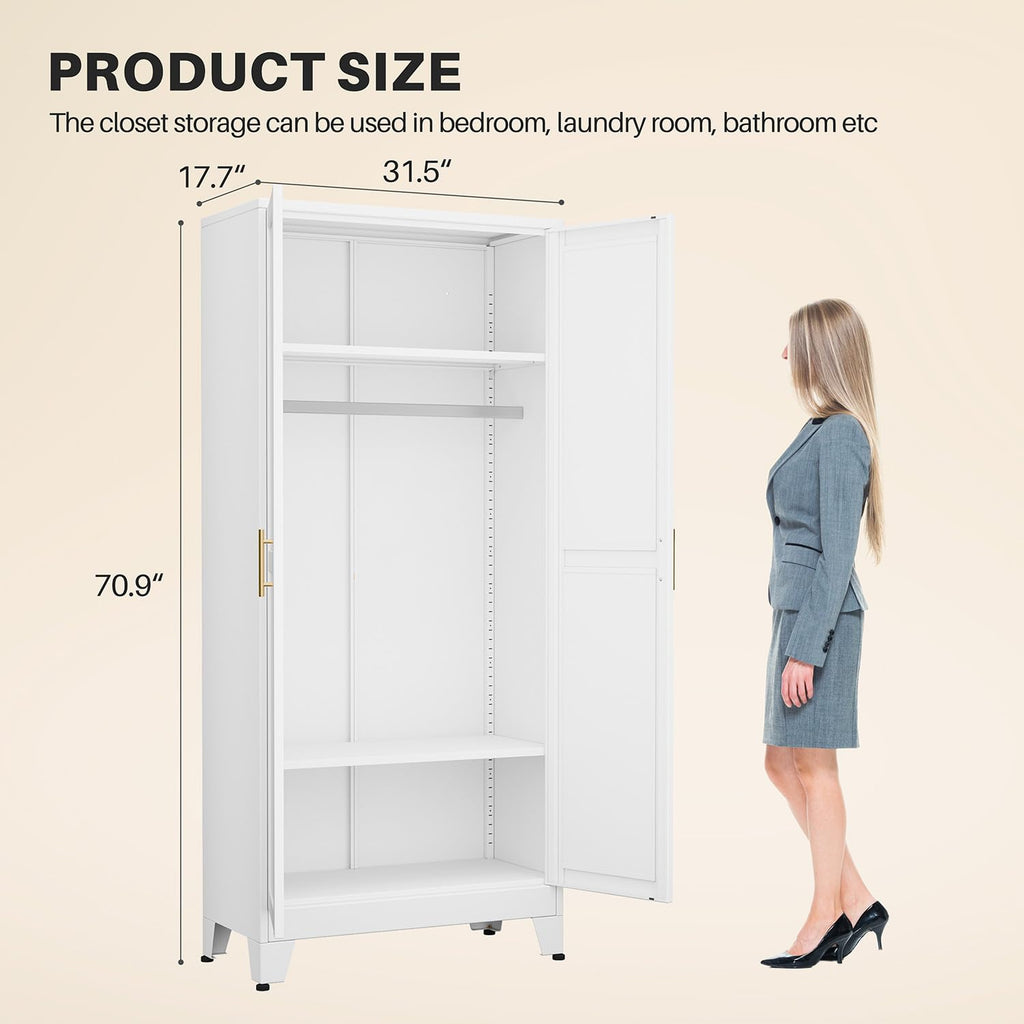 Metal Armoire Wardrobe Closet with Mirror U734