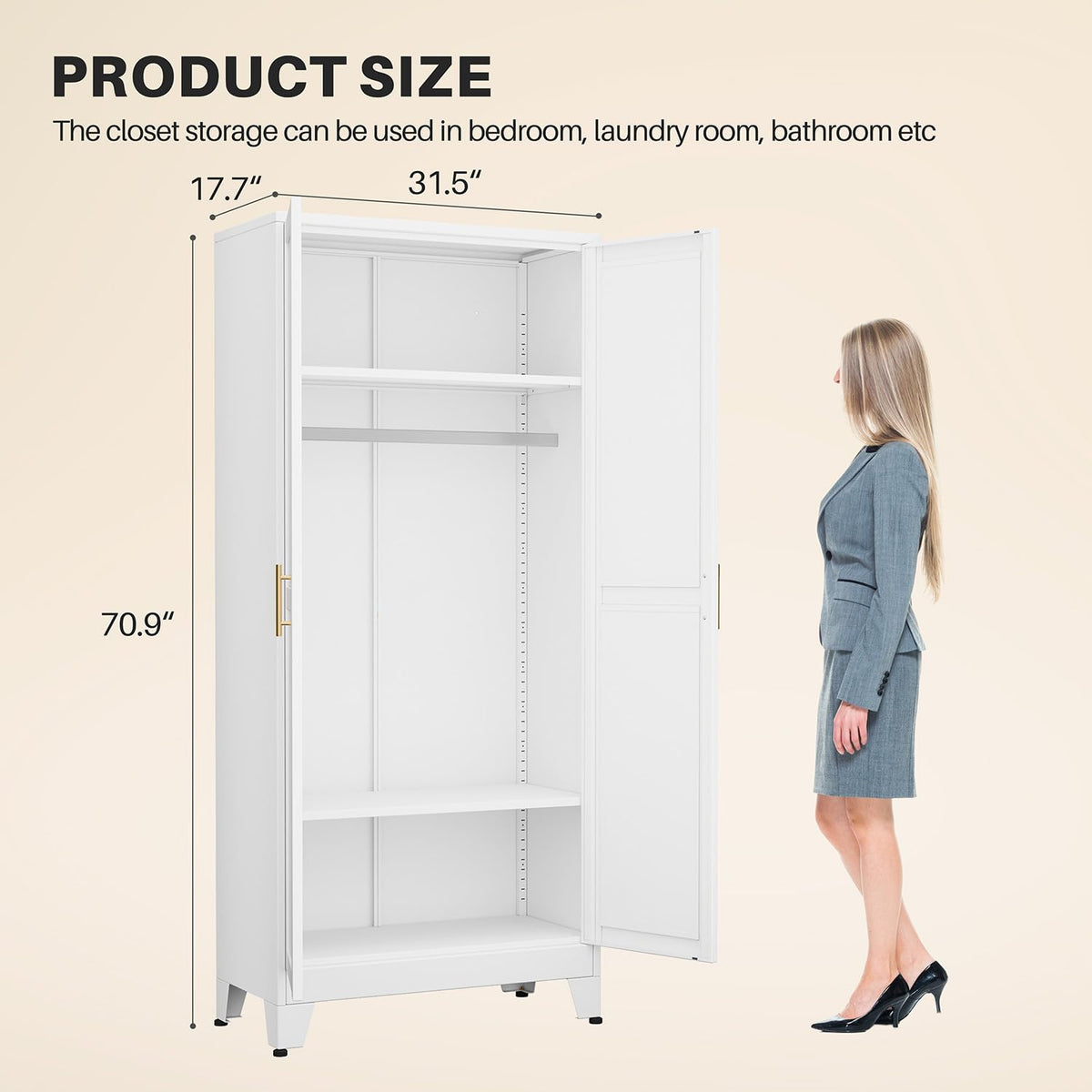 Metal Armoire Wardrobe Closet with Mirror U734