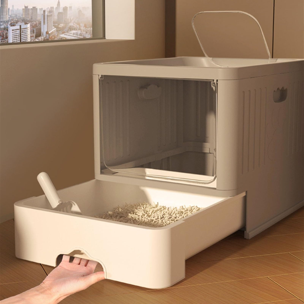 Large Anti-Splash Top Entry Cat Litter Box with Lid and Litter Scoop X765308