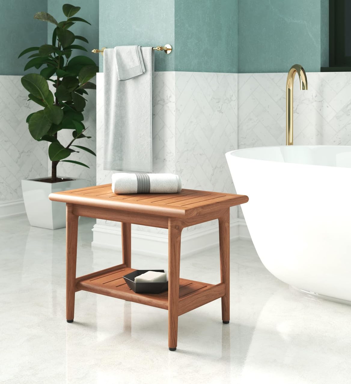 Teak Shower Bench with Shelf T118