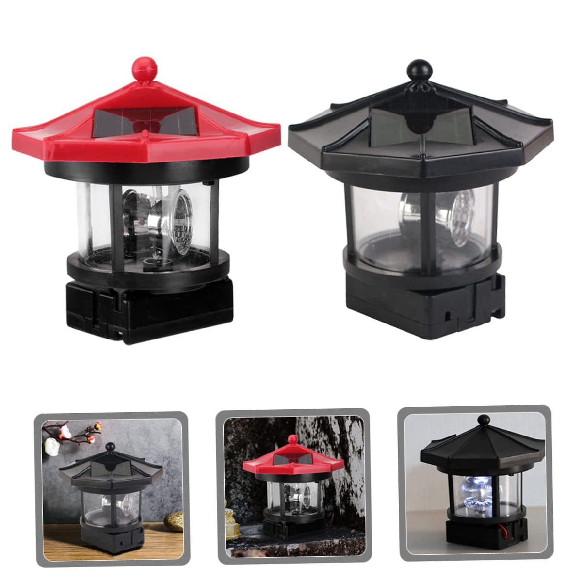 Solar Lighthouse Rotating Lamp Resin Garden Decorative Lights V532