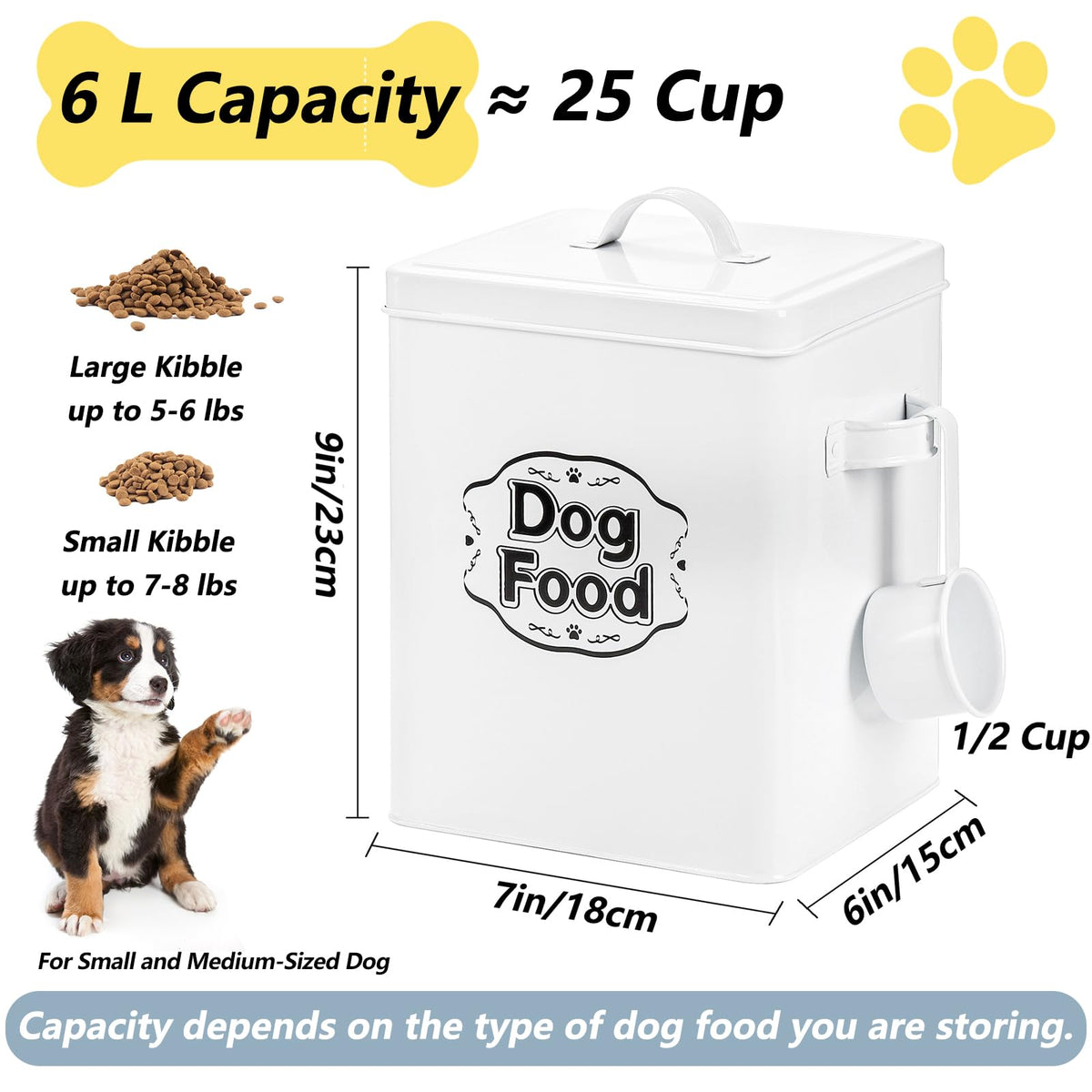 5-7 Lbs Metal Dog Food Storage Container with Lid and Scoop F16976