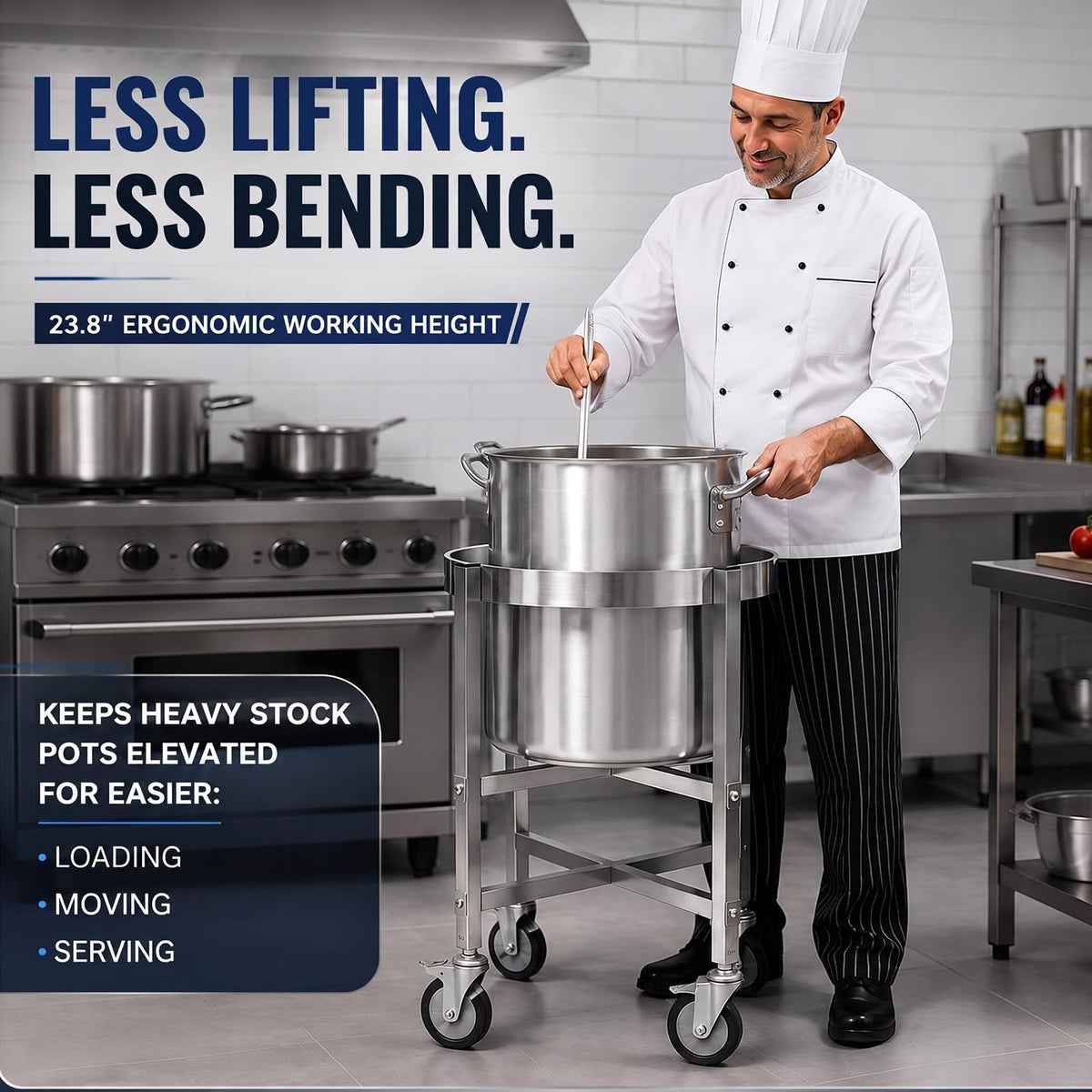 23.8 Inch Stainless Steel Stock Pot Dolly with Locking Casters F152